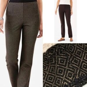 J.Jill Ponte Slim Leg Pants Black Camel Women's Large Petite LP Flat Front EUC